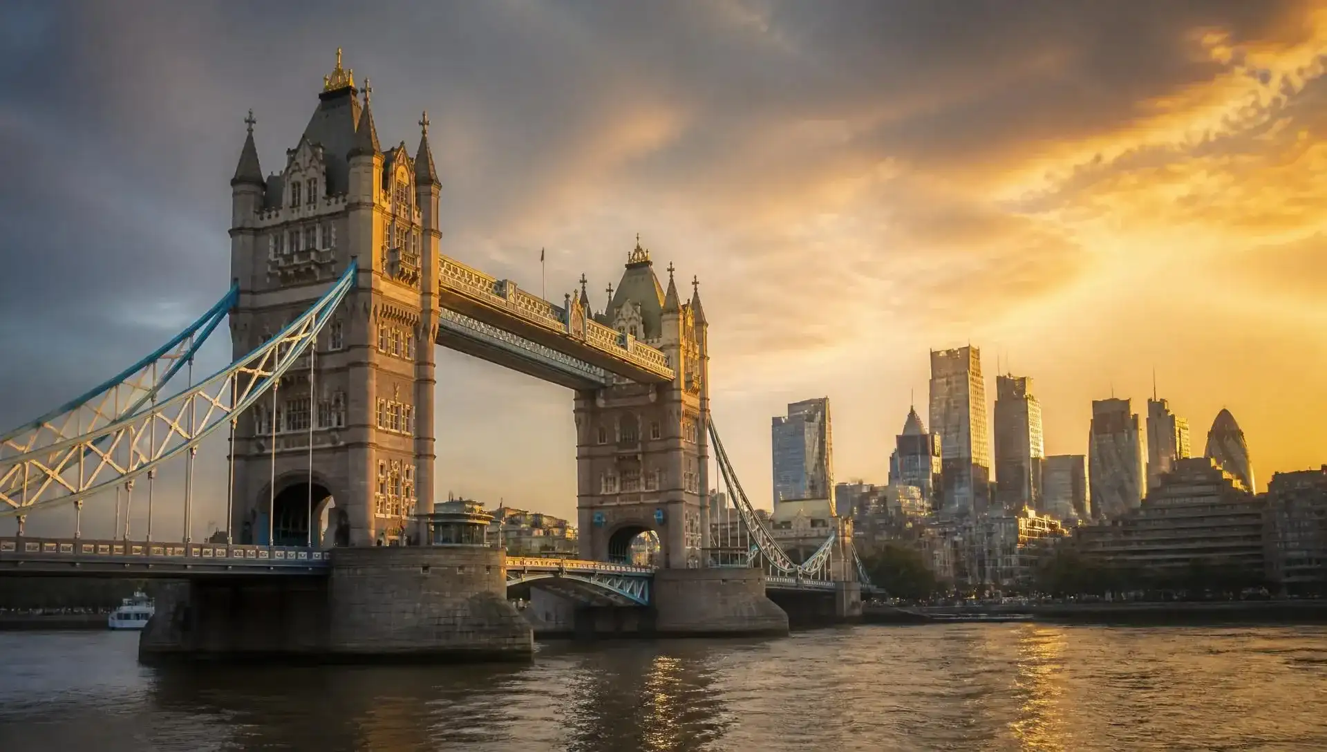 Tower Bridge and the City of London skyline at golden hour