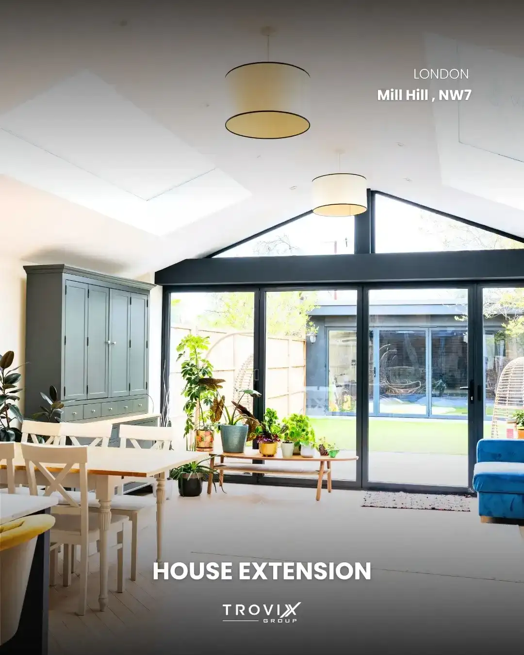 Rear house extension with open-plan living space in Mill Hill London