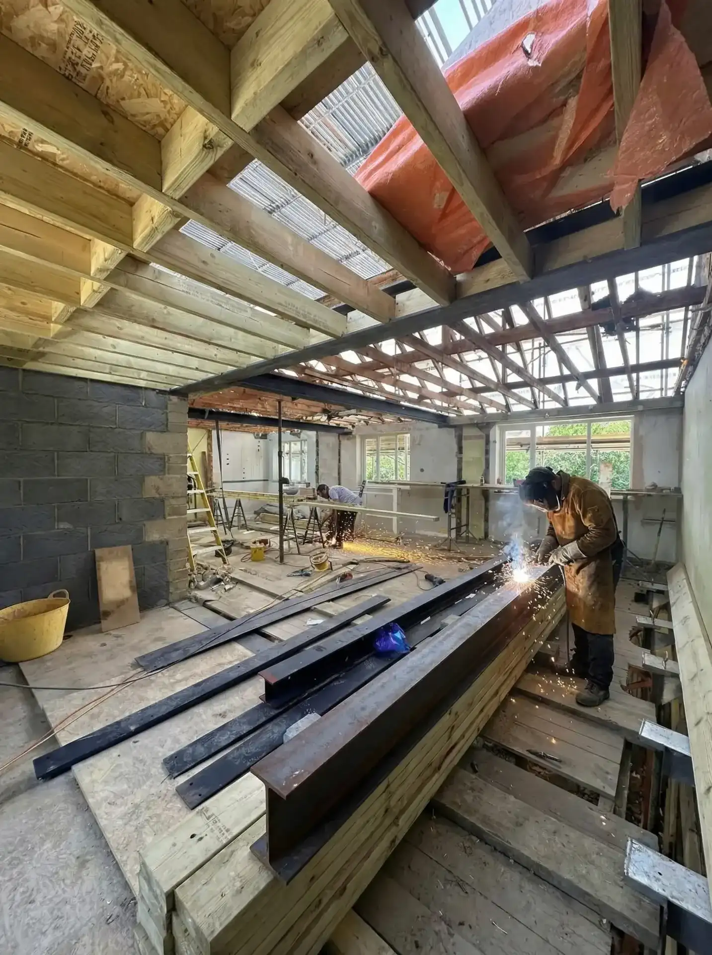 Structural steel and blockwork in progress on the Isleworth extension in West London