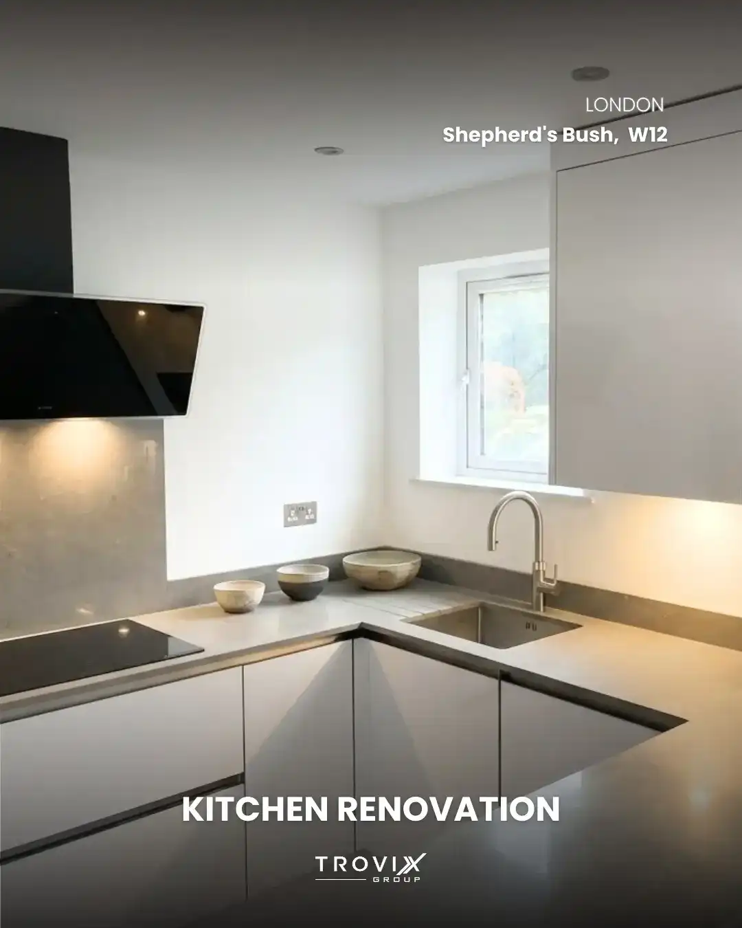 Modern kitchen renovation with bespoke cabinetry in Shepherd's Bush London