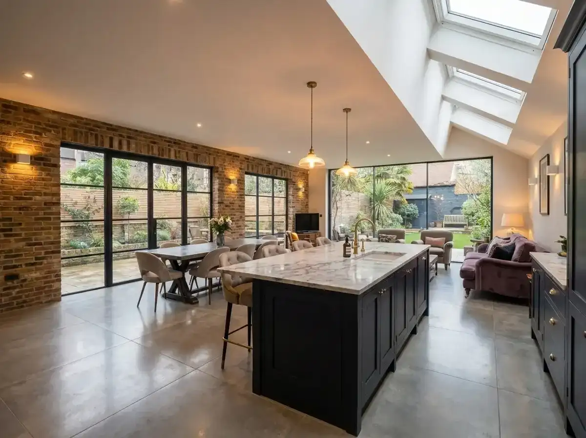 Completed side-return extension with full-height glazing along the side of a London home in Harrow, built by Trovix